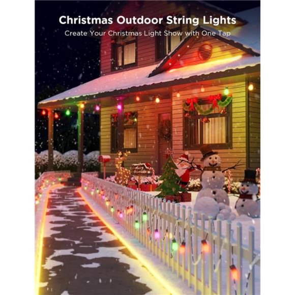 Outdoor String Lights H7015 with 15Dimmable RGBIC LED Bulbs,48ft IP65 Waterproof - Picture 2 of 6